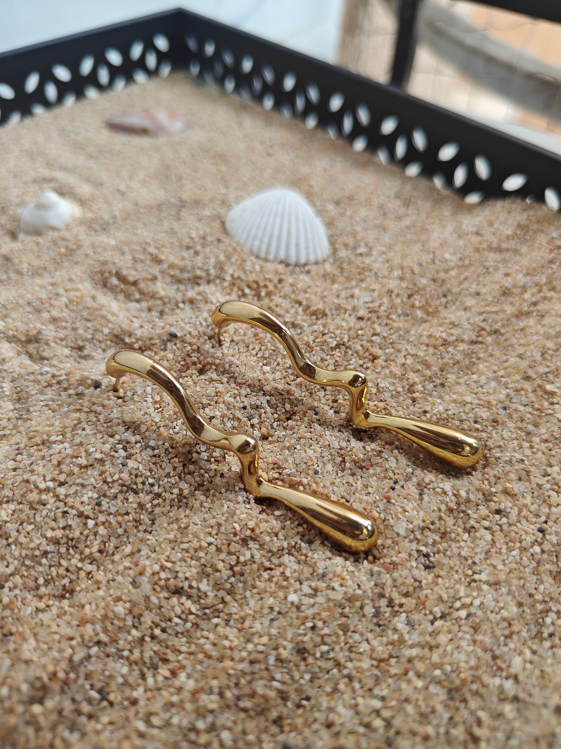 Amuukta 18K Gold Wavy Statement Earrings