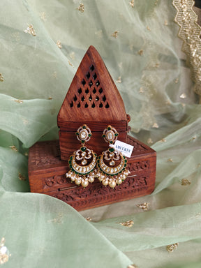 Amuukta Traditional White & Green Chandbali Earrings