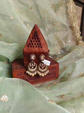 Amuukta Traditional White & Green Chandbali Earrings