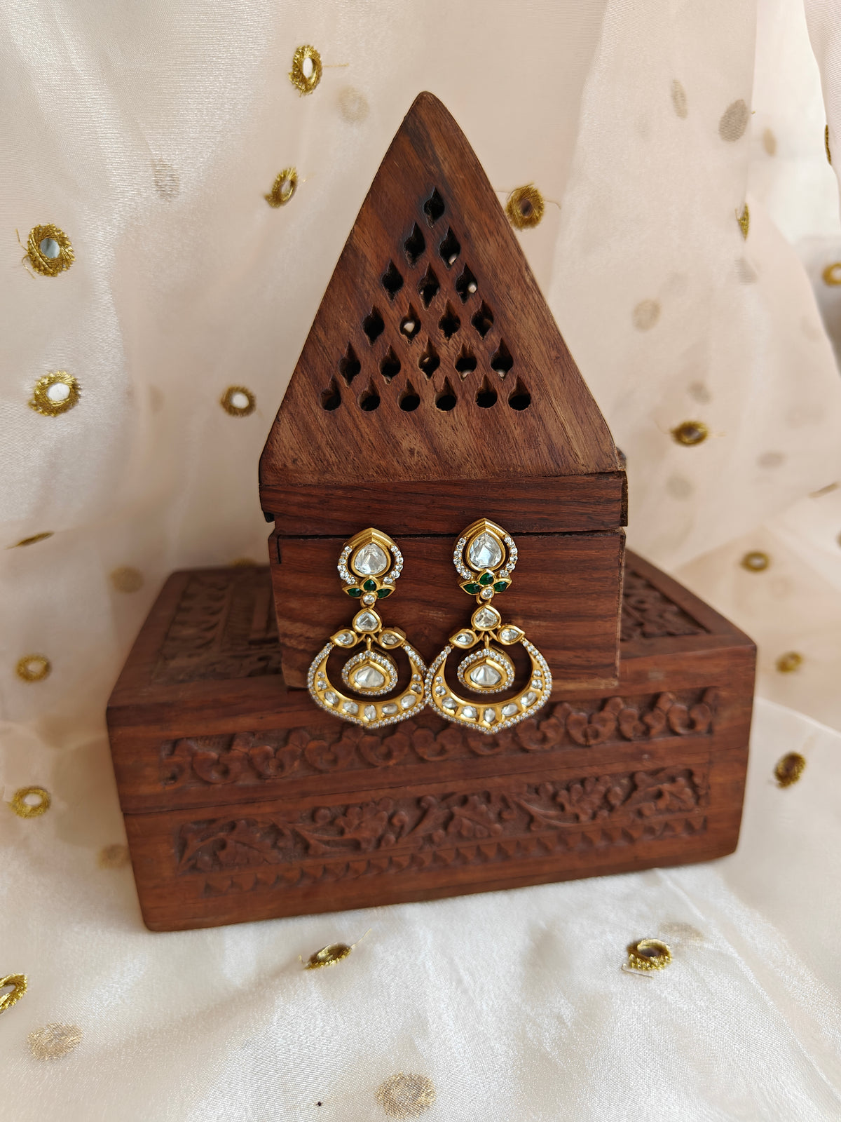 Amuukta Gold-Tone Green & White Epoxy Earrings