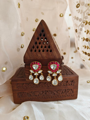 Amuukta Elegant Maroon Mossanite Earrings with Gold Plating