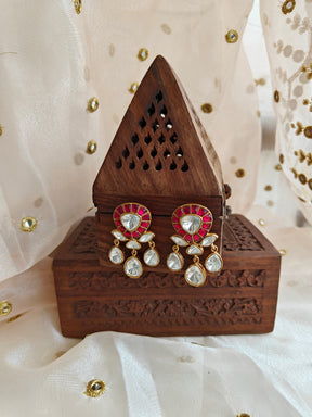 Amuukta Elegant Maroon Mossanite Earrings with Gold Plating