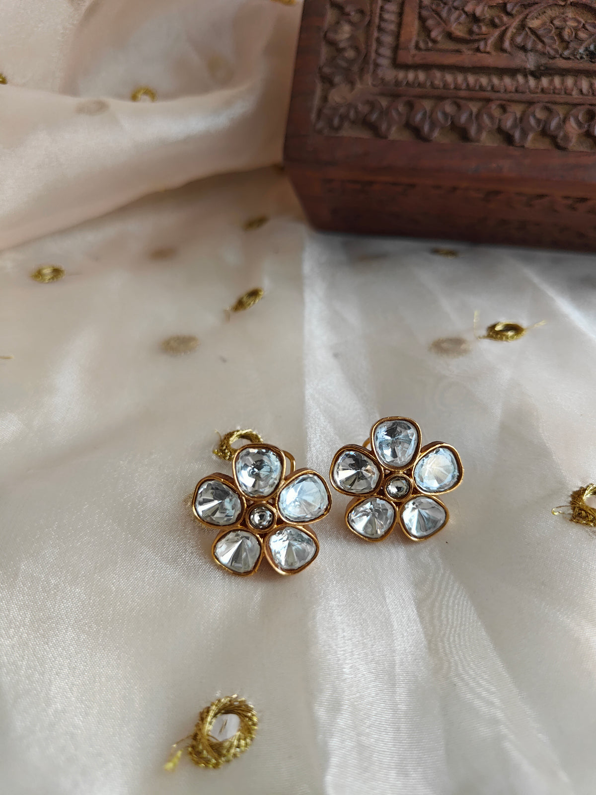 Amuukta Diamond-Cut Moissanite Flower Studs